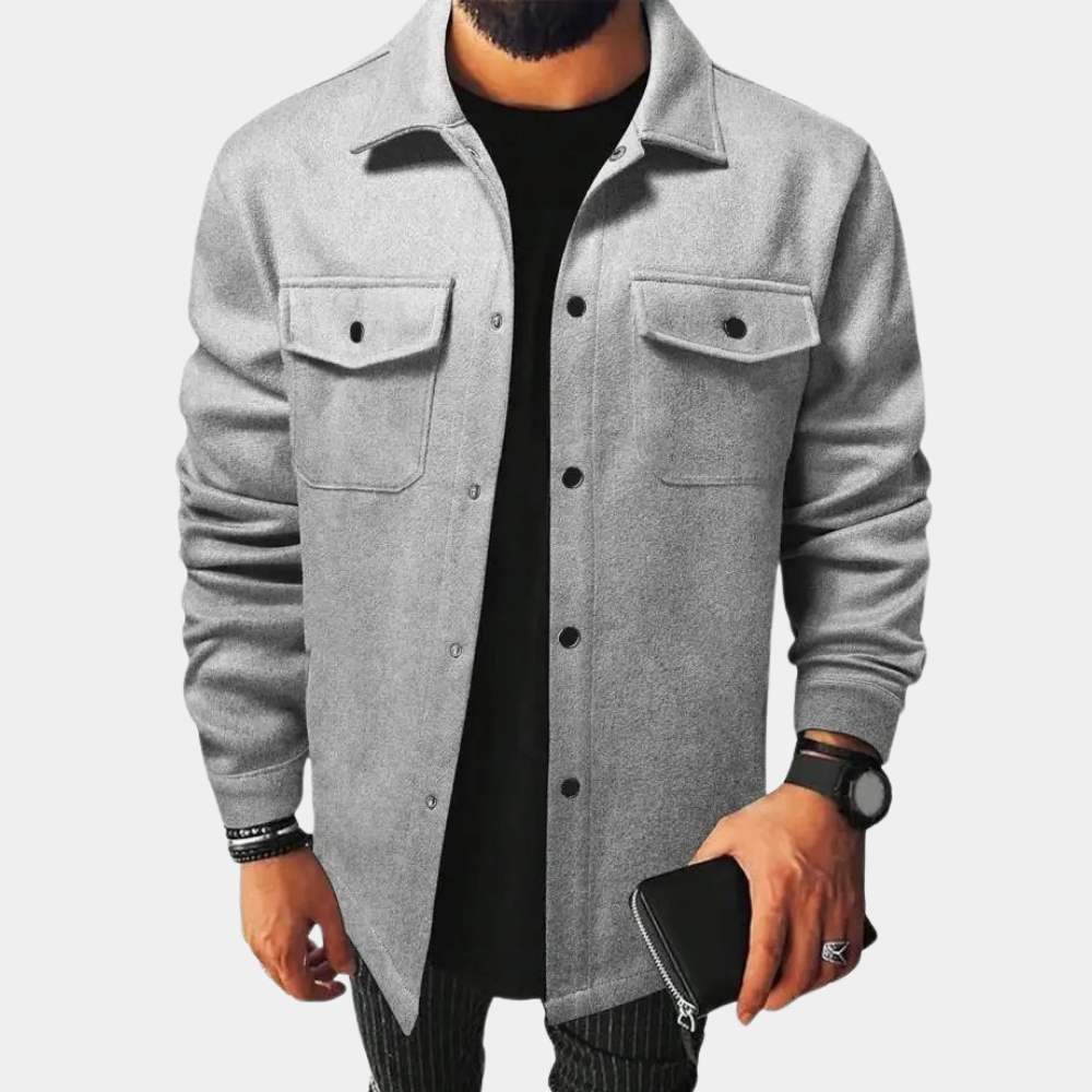 Overshirt - Men's Button Up Shirt Jacket-Fashion Men Shirt Shacket Fall-Chaps London-Gray-S-Chaps London