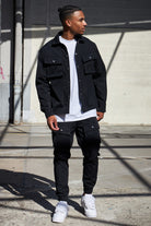 Overshirt - Men's Long Sleeve Button-Up Shirt with Breast Pockets-Chaps London-Black-S-Chaps London