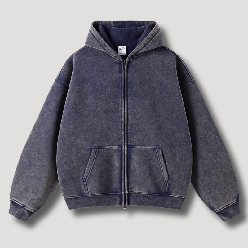 Oversized Hoodie - Washed Zip Up Men's Hoodie-Hoodies-Chaps London-Blue-XS-Chaps London