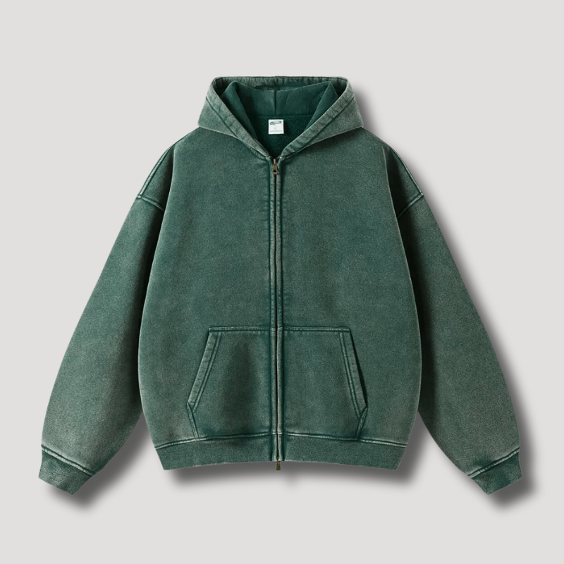 Oversized Hoodie - Washed Zip Up Men's Hoodie-Hoodies-Chaps London-Green-XS-Chaps London