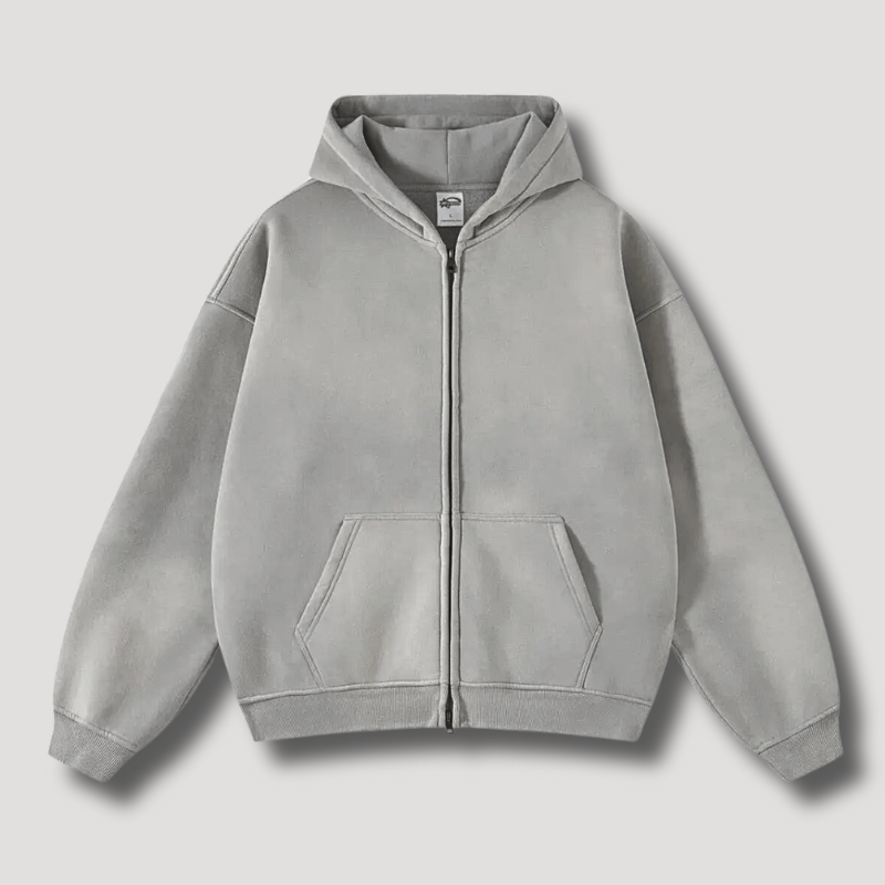 Oversized Hoodie - Washed Zip Up Men's Hoodie-Hoodies-Chaps London-Grey-XS-Chaps London