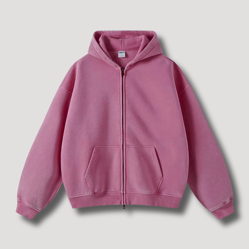 Oversized Hoodie - Washed Zip Up Men's Hoodie-Hoodies-Chaps London-Pink-XS-Chaps London