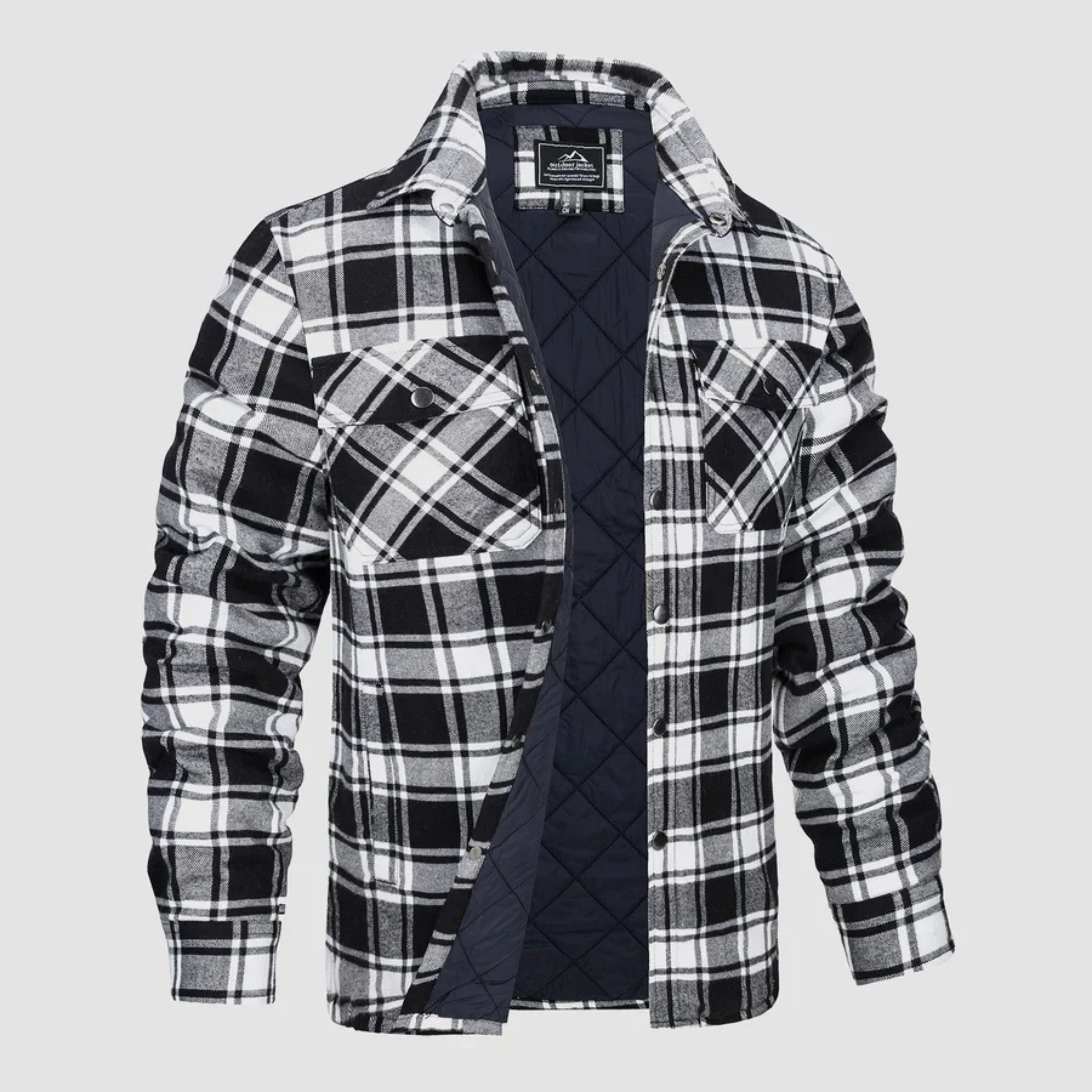 Plaid Jacket | Buttoned Up | Shirt Jacket | Quilted Jacket | Men's Flannel Jacket -Overshirts-Chaps London-Black-S-Chaps London