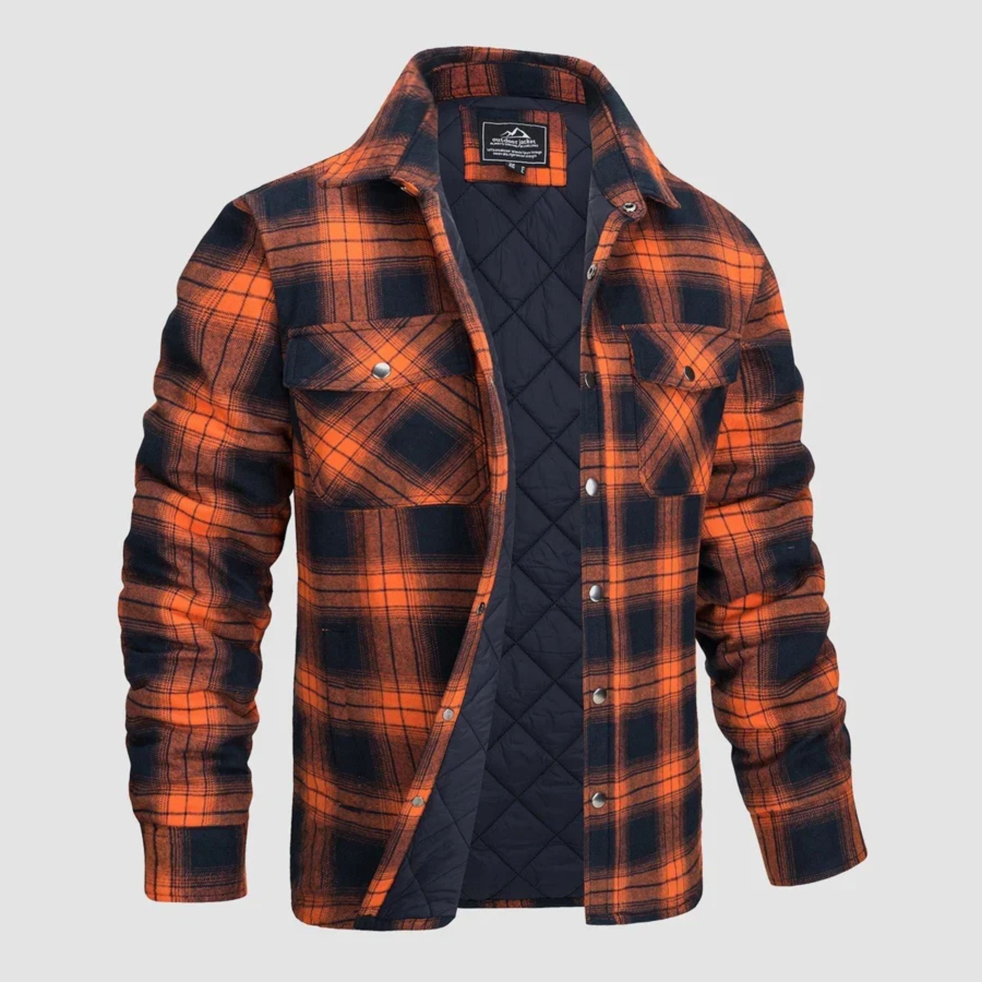 Plaid Jacket | Buttoned Up | Shirt Jacket | Quilted Jacket | Men's Flannel Jacket -Overshirts-Chaps London-Orange-S-Chaps London