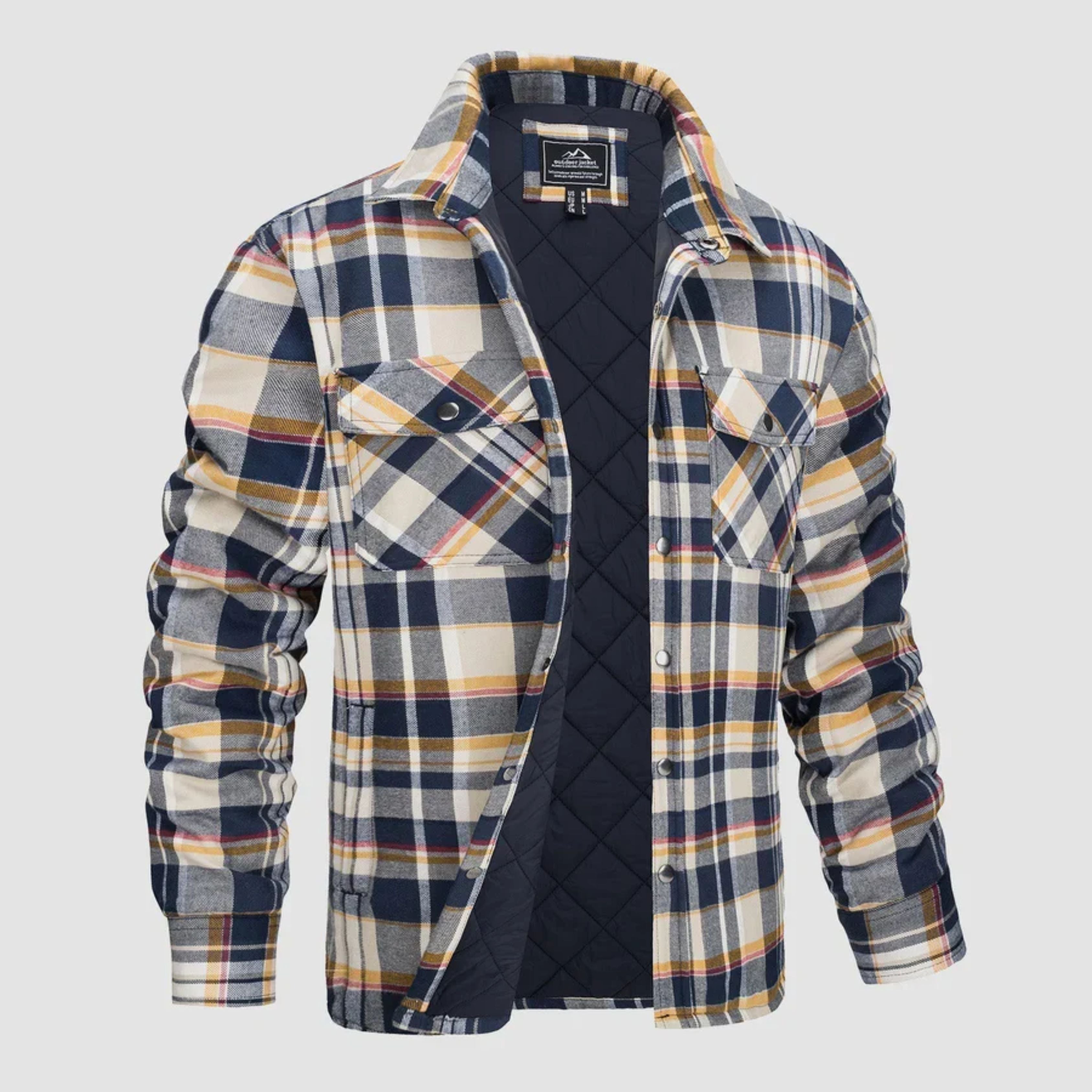 Plaid Jacket | Buttoned Up | Shirt Jacket | Quilted Jacket | Men's Flannel Jacket -Overshirts-Chaps London-Yellow-S-Chaps London