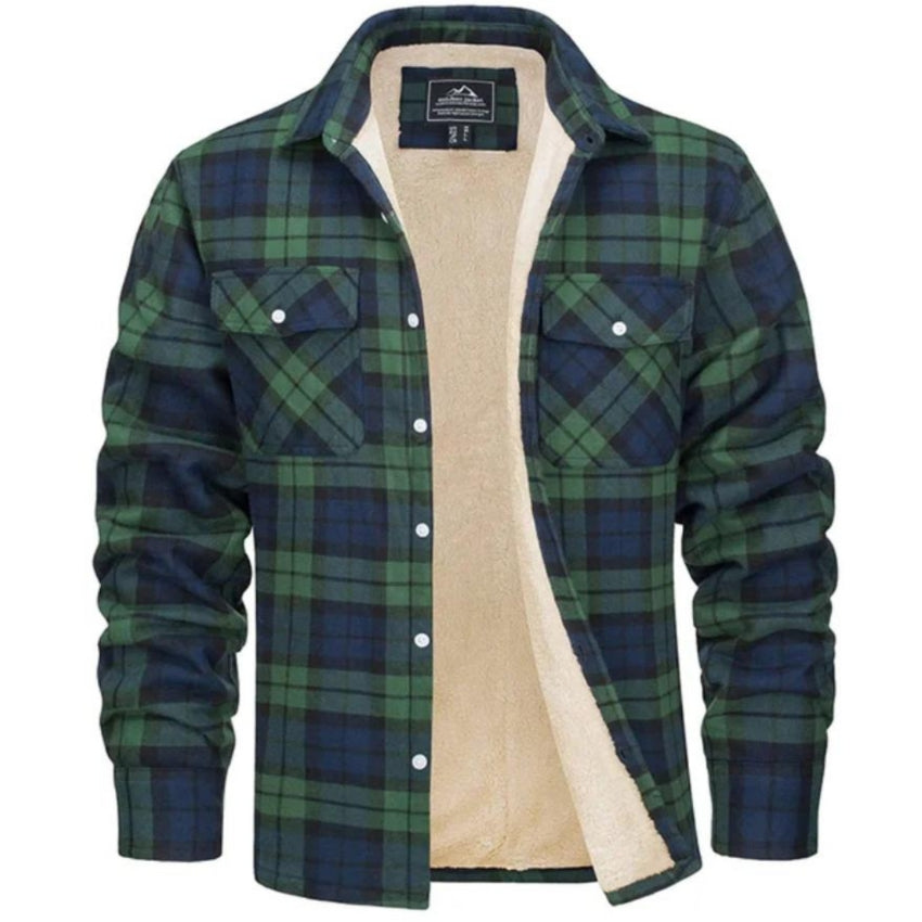 Plaid Overshirt - Men's Button-Up Fleece Lined Shirt Jacket for Winter-Shirts-Chaps London-Green-S-Chaps London