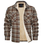 Plaid Overshirt - Men's Button-Up Fleece Lined Shirt Jacket for Winter-Shirts-Chaps London-Khaki-S-Chaps London