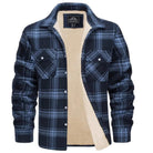 Plaid Overshirt - Men's Button-Up Fleece Lined Shirt Jacket for Winter-Shirts-Chaps London-Navy Blue-S-Chaps London