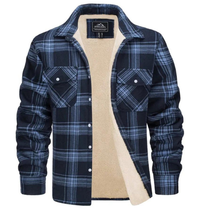 Plaid Overshirt - Men's Button-Up Fleece Lined Shirt Jacket for Winter-Shirts-Chaps London-Navy Blue-S-Chaps London