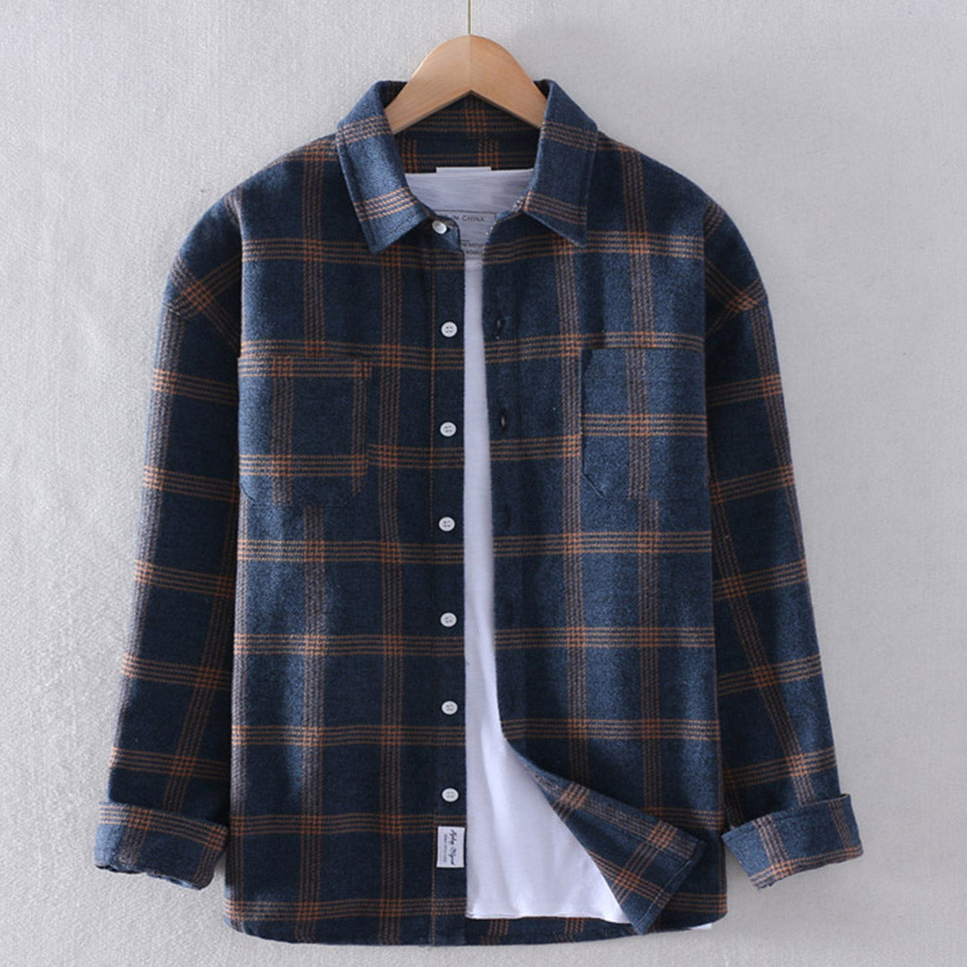 Plaid Shirt - Men's Button-Up Checkered Long Sleeve Shirt-Fashion Men Shirt Plaid Fall-Chaps London-Black Checkered-S-Chaps London