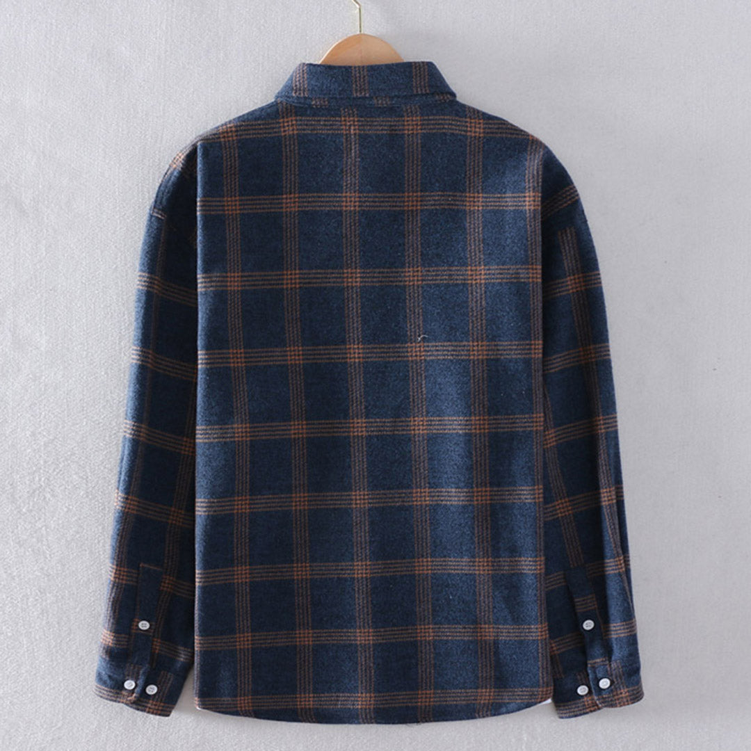 Plaid Shirt - Men's Button-Up Checkered Long Sleeve Shirt-Fashion Men Shirt Plaid Fall-Chaps London-Chaps London