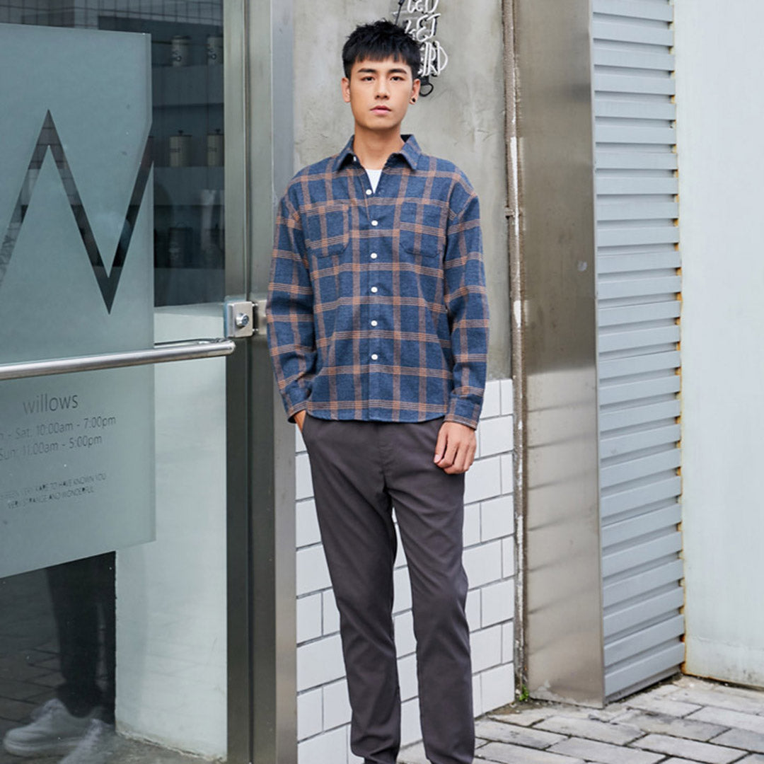 Plaid Shirt - Men's Button-Up Checkered Long Sleeve Shirt-Fashion Men Shirt Plaid Fall-Chaps London-Chaps London