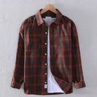 Plaid Shirt - Men's Button-Up Checkered Long Sleeve Shirt-Fashion Men Shirt Plaid Fall-Chaps London-Orange Checkered-S-Chaps London
