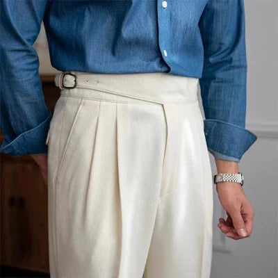 Pleated Pants - Men's Adjustable Waist Formal Straight Leg Slack Pants-Men's Pants-Chaps London-Chaps London
