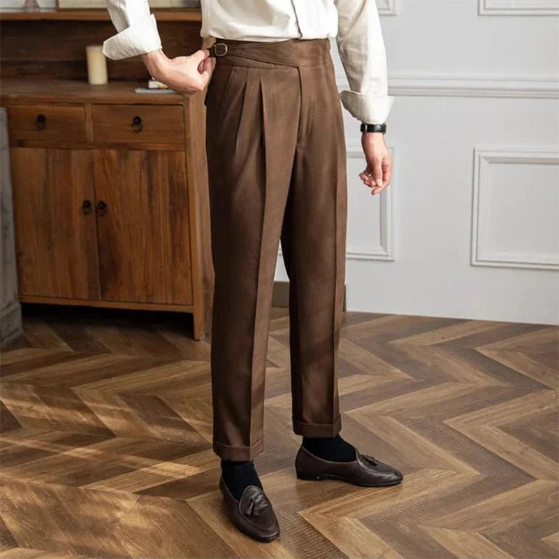 Pleated Pants - Men's Adjustable Waist Formal Straight Leg Slack Pants-Men's Pants-Chaps London-Coffee-S-Chaps London