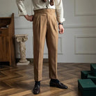 Pleated Pants - Men's Adjustable Waist Formal Straight Leg Slack Pants-Men's Pants-Chaps London-Khaki-S-Chaps London