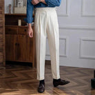 Pleated Pants - Men's Adjustable Waist Formal Straight Leg Slack Pants-Men's Pants-Chaps London-White-S-Chaps London