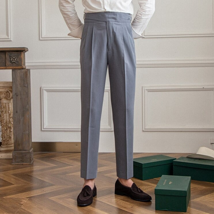 Pleated Pants - Men's Stylish Adjustable Waist Formal Dress Pants-Men Pants-Chaps London-Gray-29-Chaps London