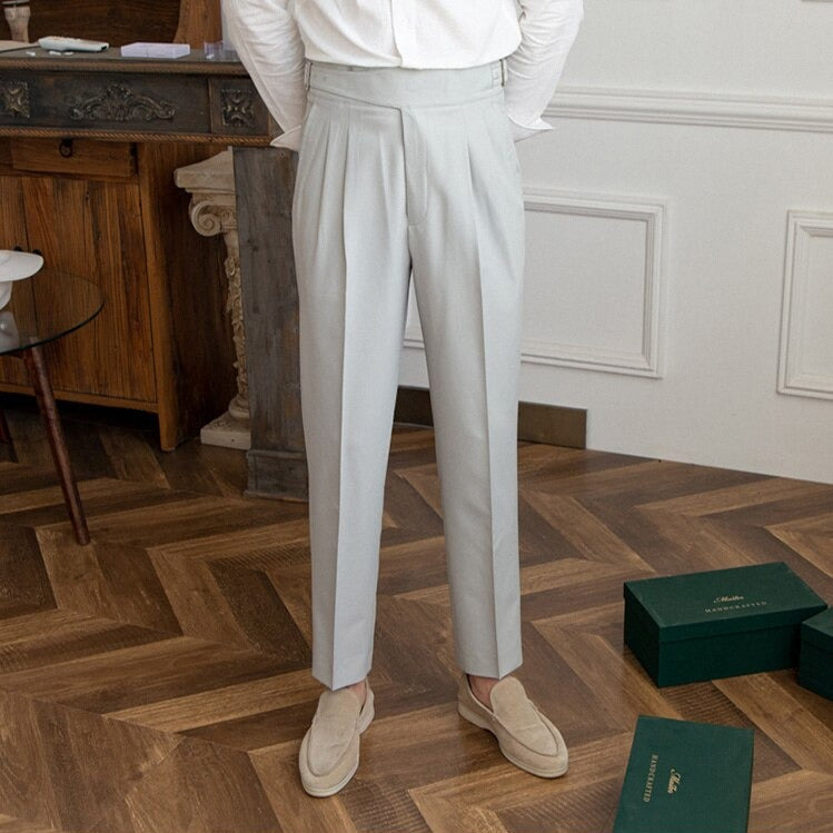 Pleated Pants - Men's Stylish Adjustable Waist Formal Dress Pants-Men Pants-Chaps London-Light Gray-29-Chaps London