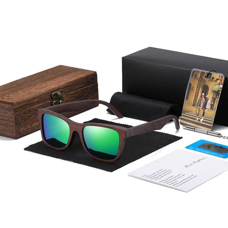 Polarised Sunglasses - Men's Bamboo Frame Wayfarer-Sunglasses-Chaps London-Green-Chaps London