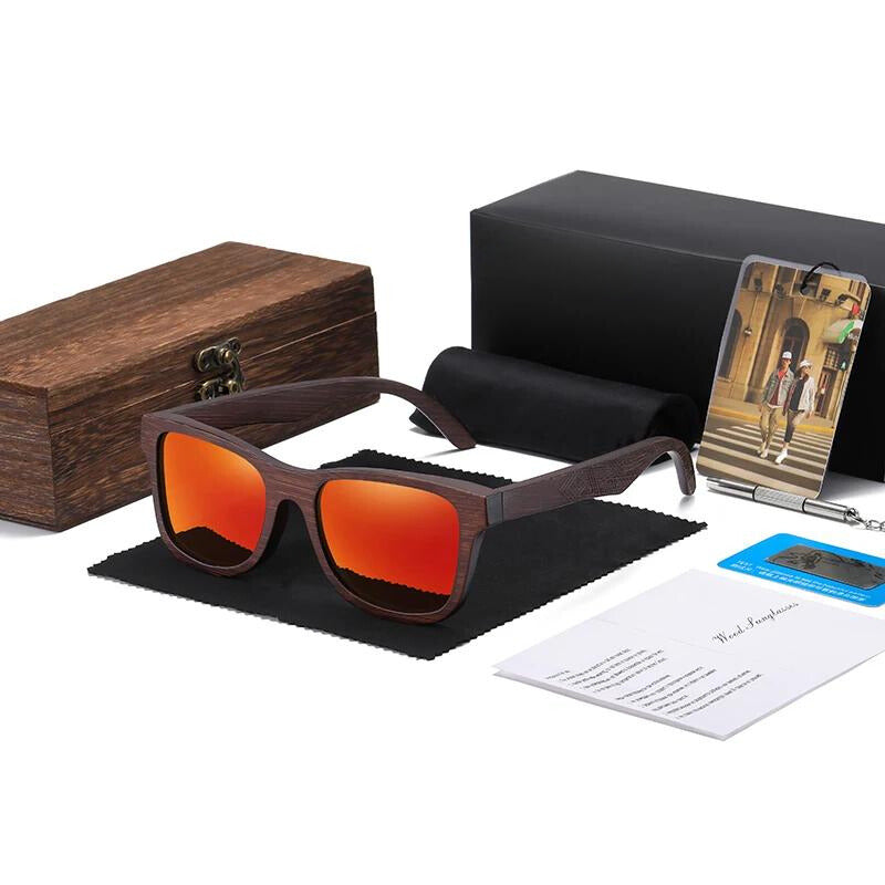 Polarised Sunglasses - Men's Bamboo Frame Wayfarer-Sunglasses-Chaps London-Red-Chaps London
