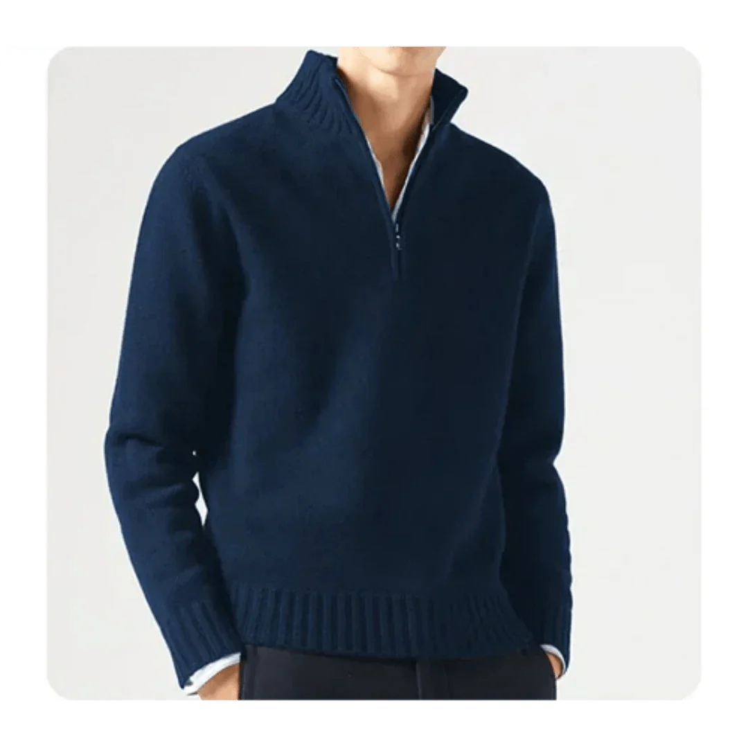 Polo Jumper - Men's Knitted Quarter Zip Sweater Pullover-Chaps London-Blue-S-Chaps London