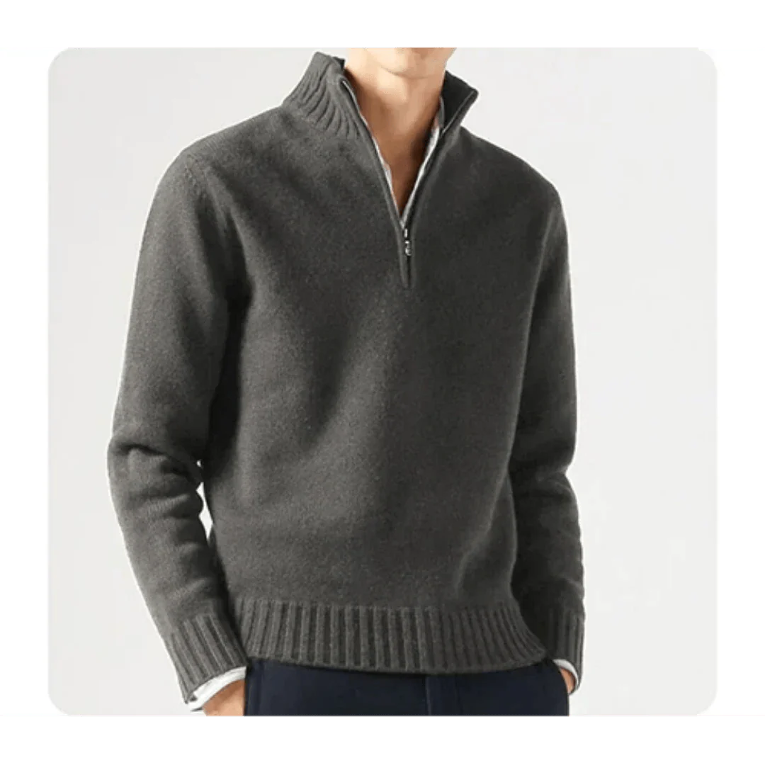 Polo Jumper - Men's Knitted Quarter Zip Sweater Pullover-Chaps London-Grey-S-Chaps London