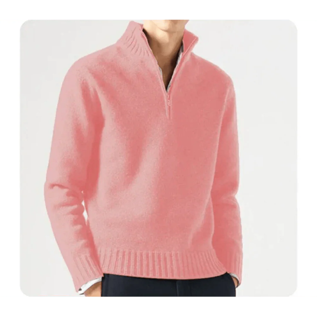 Polo Jumper - Men's Knitted Quarter Zip Sweater Pullover-Chaps London-Pink-S-Chaps London