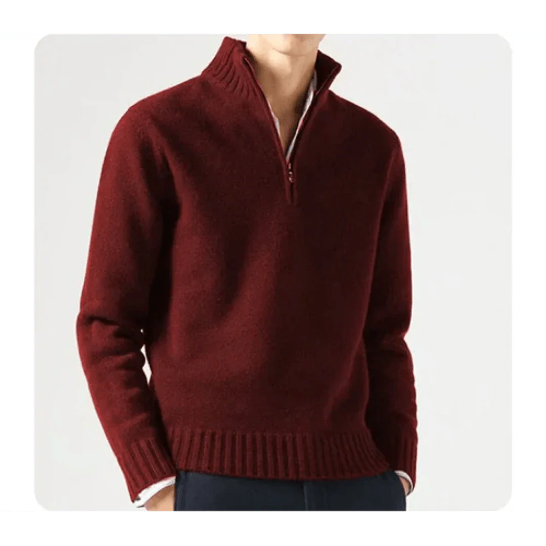 Polo Jumper - Men's Knitted Quarter Zip Sweater Pullover-Chaps London-Red-S-Chaps London