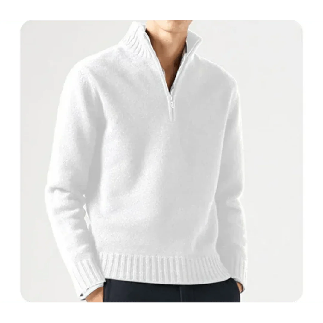 Polo Jumper - Men's Knitted Quarter Zip Sweater Pullover-Chaps London-White-S-Chaps London