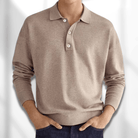 Polo Jumper - Men's Long Sleeve Collared Polo Shirt Sweater-Sweaters-Chaps London-Khaki-S-Chaps London
