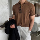 Polo Shirt | Button-Up | Turn Down Collar | Ribbed T-Shirt | Men's Shirts-men-Chaps London-Brown-M-Chaps London
