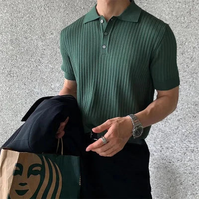 Polo Shirt | Button-Up | Turn Down Collar | Ribbed T-Shirt | Men's Shirts-men-Chaps London-Green-M-Chaps London