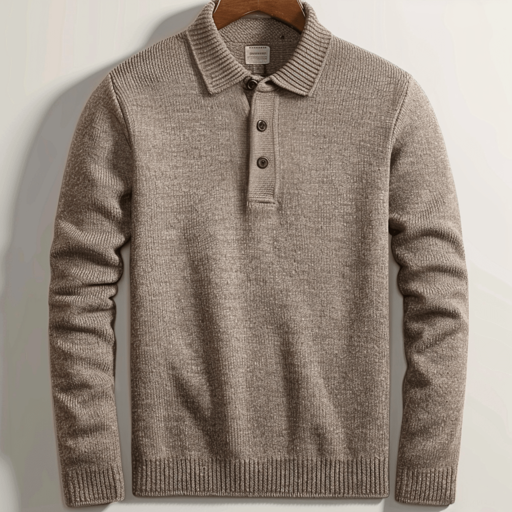 Polo Shirt | Collared | Long Sleeve | Polo Jumper | Men's Sweater-Men Sweaters-Chaps London-Brown-XS-Chaps London