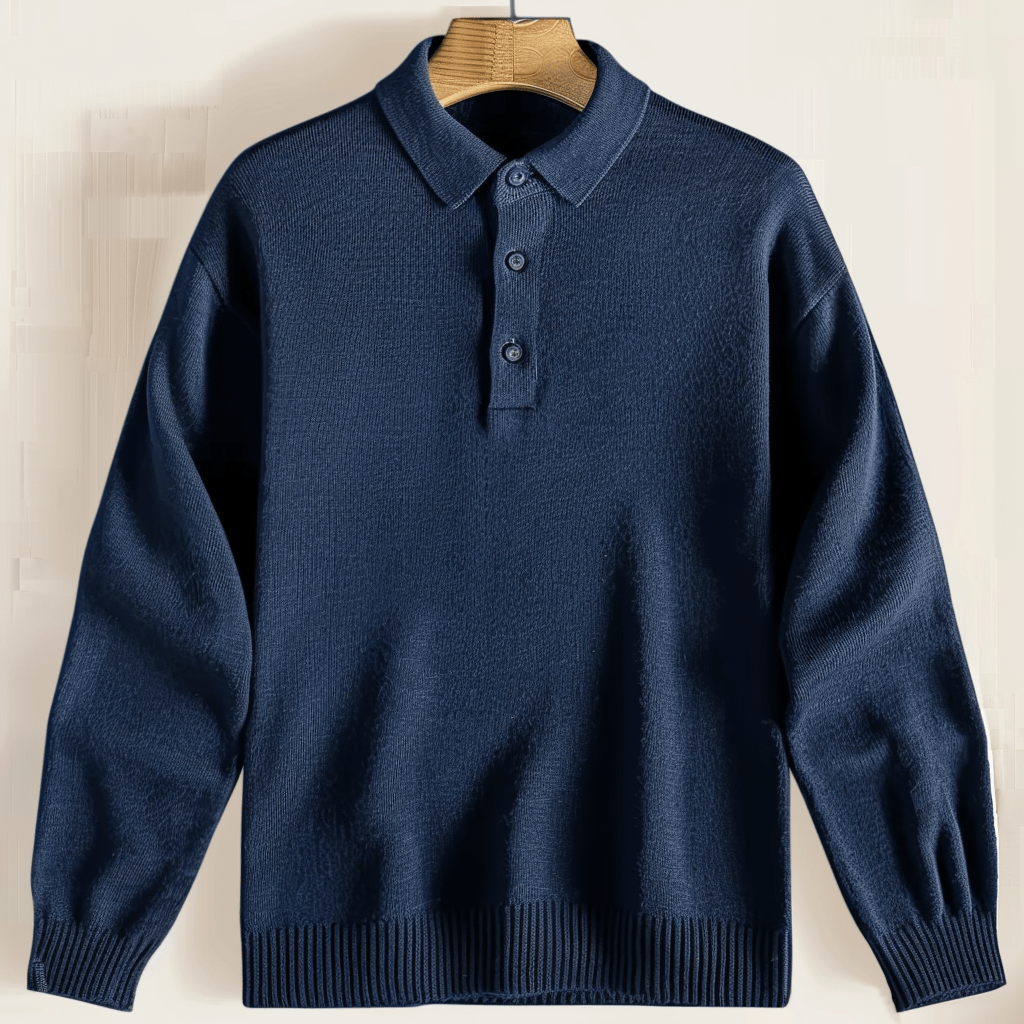 Polo Shirt | Collared | Long Sleeve | Polo Jumper | Men's Sweater-Men Sweaters-Chaps London-Navy Blue-XS-Chaps London