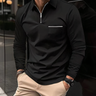 Polo Shirt - Long Sleeves - Chest Pocket - Semi-closed Shirt - Men's Shirt-T-shirts_M-Chaps London-Black-S-Chaps London