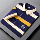 Polo Shirt - Men's Collared Button-Up Striped Polo Shirt-Chaps London-Yellow-M-Chaps London