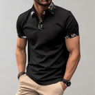 Polo Shirt - Men's Floral Print Short Sleeve-Men Summer Shirt-Chaps London-Black-S-Chaps London