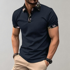 Polo Shirt - Men's Floral Print Short Sleeve-Men Summer Shirt-Chaps London-Navy Blue-S-Chaps London