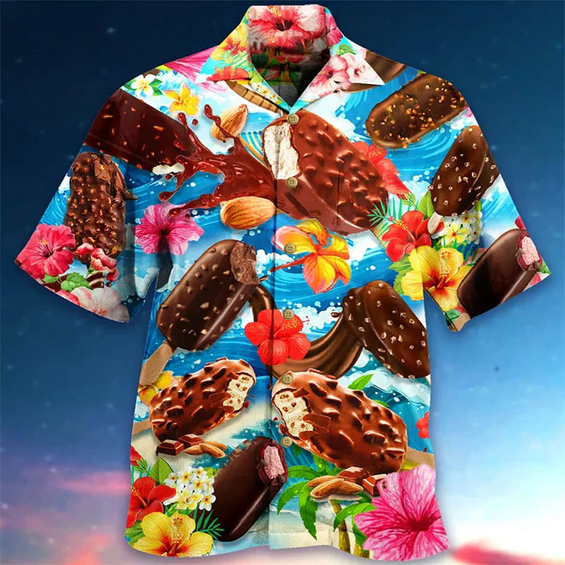 Polo Shirt - Men's Ice Cream Print Short Sleeve-Shirts-Chaps London-Brown-S-Chaps London