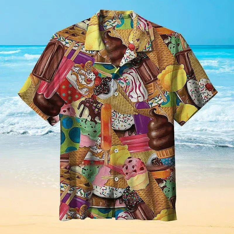Polo Shirt - Men's Ice Cream Print Short Sleeve-Shirts-Chaps London-Yellow-S-Chaps London