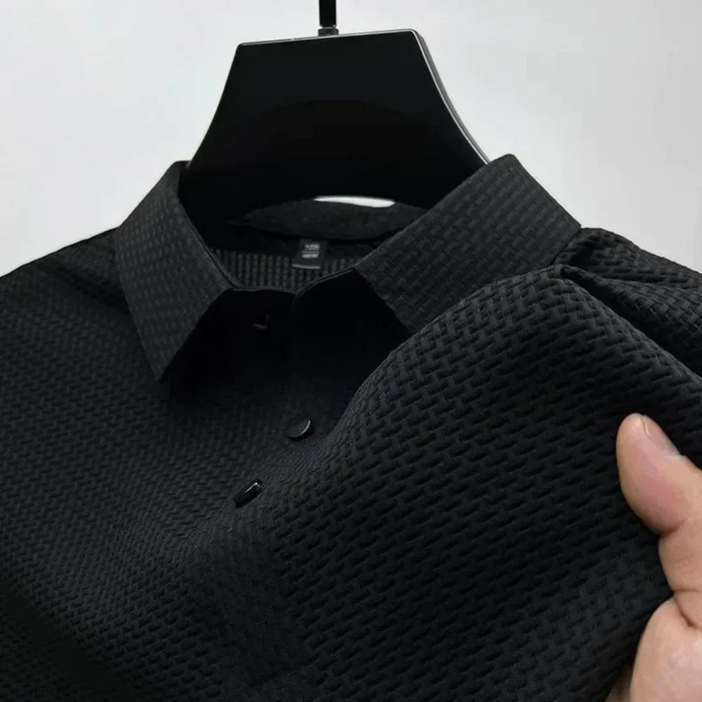 Polo Shirt - Men's Lightweight Button-Up Polo Shirt-Men's Shirt-Chaps London-Black-M-Chaps London
