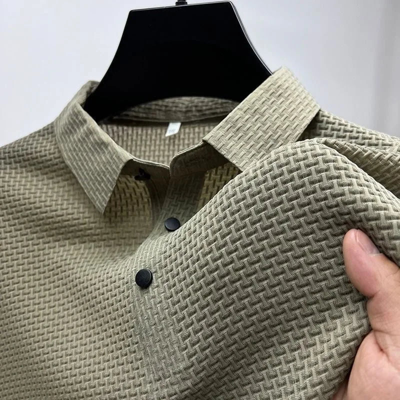 Polo Shirt - Men's Lightweight Button-Up Polo Shirt-Men's Shirt-Chaps London-Green-M-Chaps London