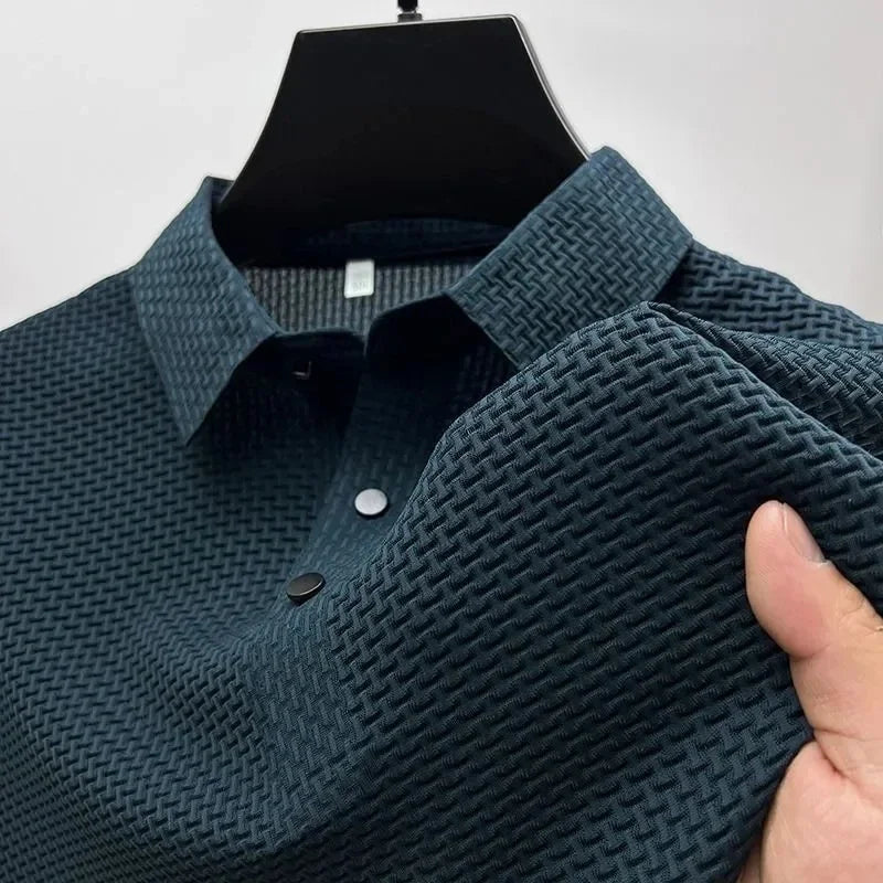 Polo Shirt - Men's Lightweight Button-Up Polo Shirt-Men's Shirt-Chaps London-Navy Blue-M-Chaps London