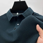 Polo Shirt - Men's Lightweight Button-Up Polo Shirt-Men's Shirt-Chaps London-Navy Blue-M-Chaps London