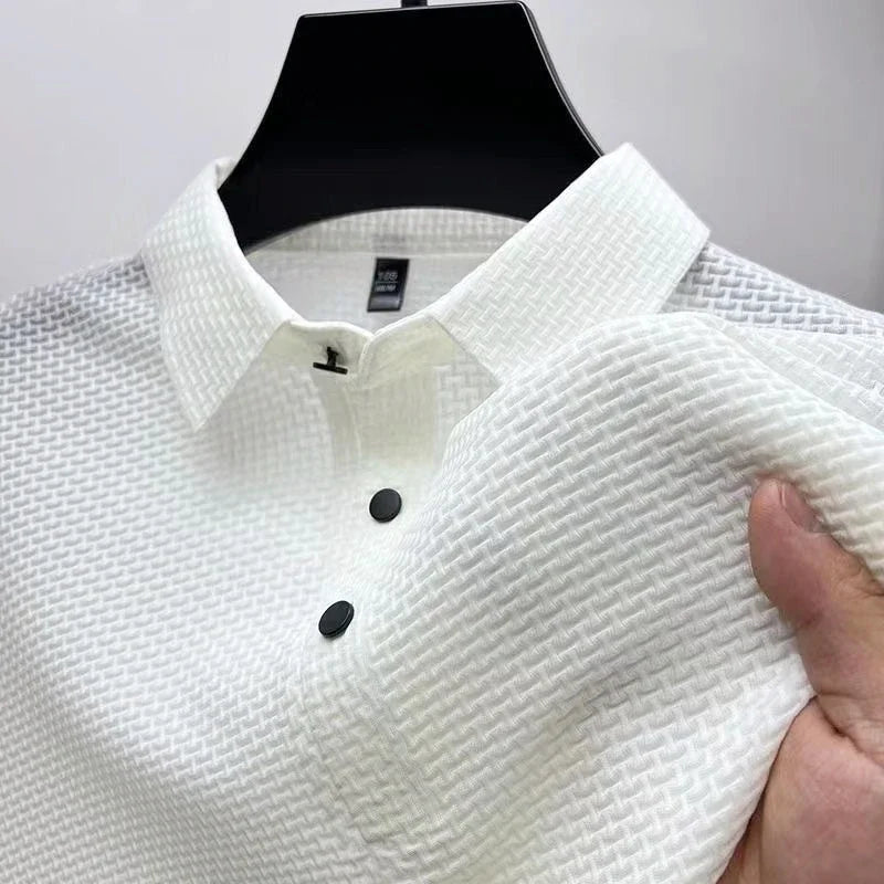 Polo Shirt - Men's Lightweight Button-Up Polo Shirt-Men's Shirt-Chaps London-White-M-Chaps London