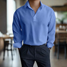 Polo Shirt - Men's Lightweight Collared Long Sleeve Polo Shirt-Men Shirts-Chaps London-Blue-S-Chaps London