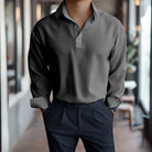 Polo Shirt - Men's Lightweight Collared Long Sleeve Polo Shirt-Men Shirts-Chaps London-Gray-S-Chaps London