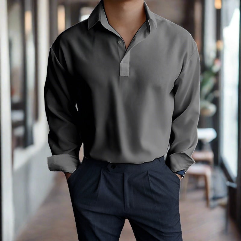 Polo Shirt - Men's Lightweight Collared Long Sleeve Polo Shirt-Men Shirts-Chaps London-Gray-S-Chaps London