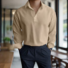 Polo Shirt - Men's Lightweight Collared Long Sleeve Polo Shirt-Men Shirts-Chaps London-Khaki-S-Chaps London